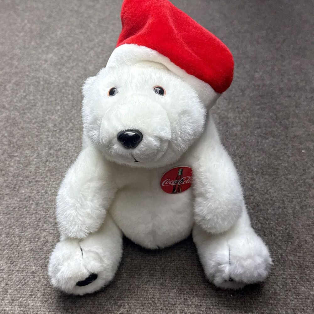 Vintage 1996 Coca-Cola Polar Bear Plush In Santa Hat